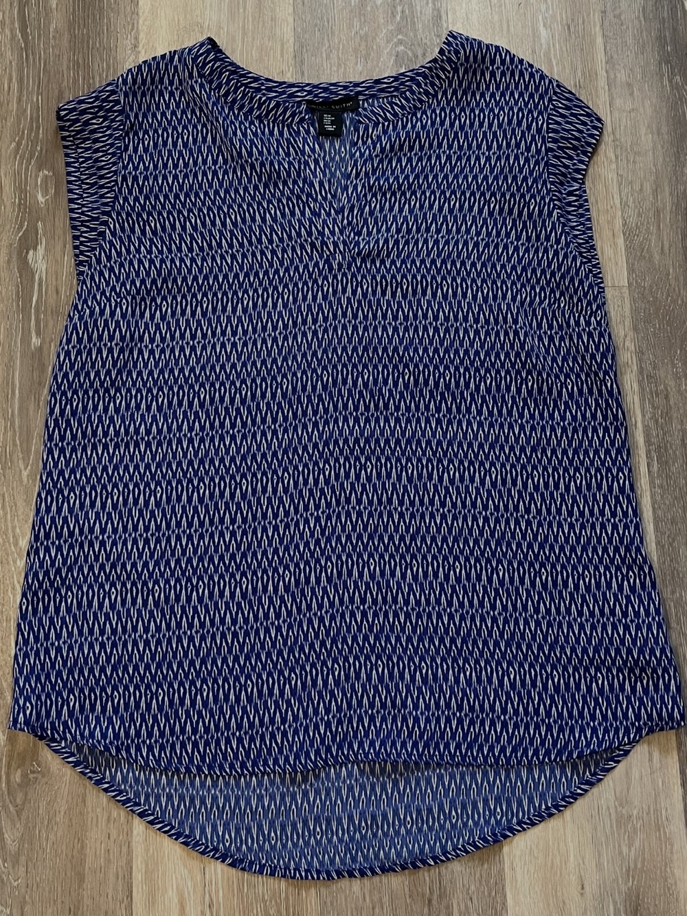 Blue Patterned Cap Sleeve Blouse